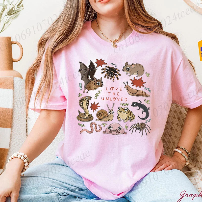 Cute Weird Animal Print Women T Shirt Retro Entomology Tshirt Casual Short Sleeve Ladies Daily Streetwear Fashion Trendy Tops