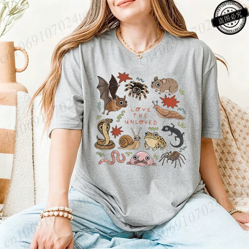 Cute Weird Animal Print Women T Shirt Retro Entomology Tshirt Casual Short Sleeve Ladies Daily Streetwear Fashion Trendy Tops