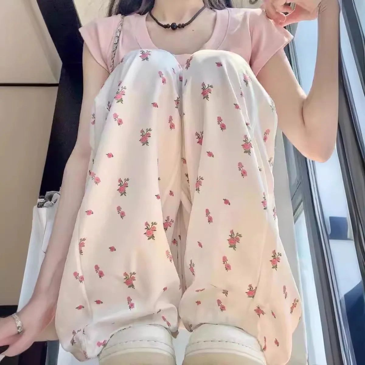 Women Long Pants Spring summer  Women Long Wide leg pants 2025 white flower Casual Female Long  Trousers trend Fashion style
