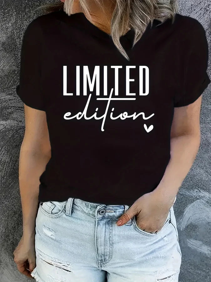 Women's Fashion T-Shirt Casual Limited Edition Graphic Tee Fashionable Letter Urban Style Print Women'S Round Neck T-Shirt