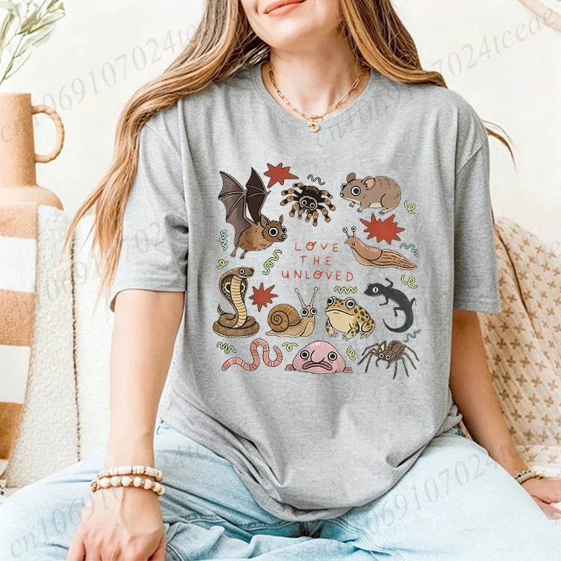 Cute Weird Animal Print Women T Shirt Retro Entomology Tshirt Casual Short Sleeve Ladies Daily Streetwear Fashion Trendy Tops
