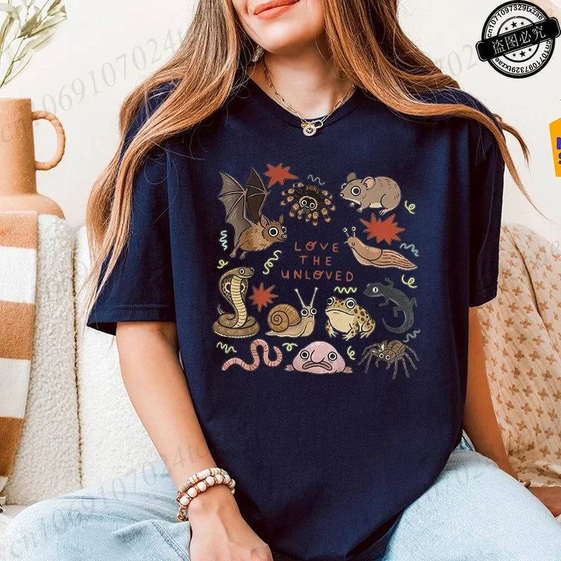 Cute Weird Animal Print Women T Shirt Retro Entomology Tshirt Casual Short Sleeve Ladies Daily Streetwear Fashion Trendy Tops