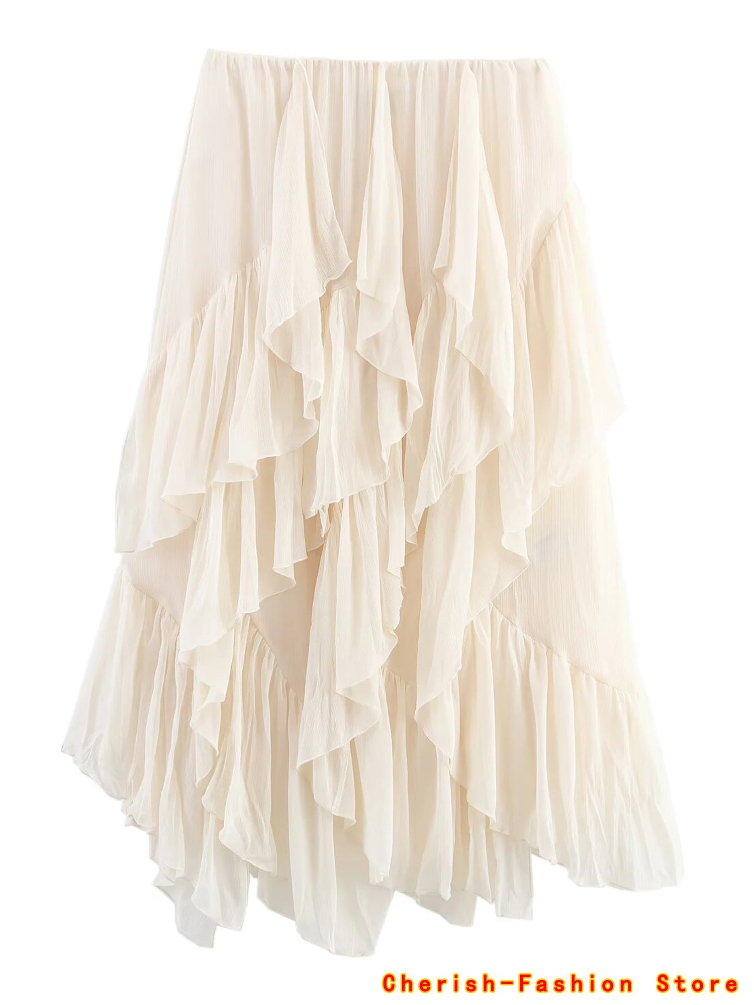 Topenomi Fairy Tierred Ruffled Skirt Women Summer Simple Solid Elastic Waist A-line Long SkirtsK Fashion Versatile Юбка