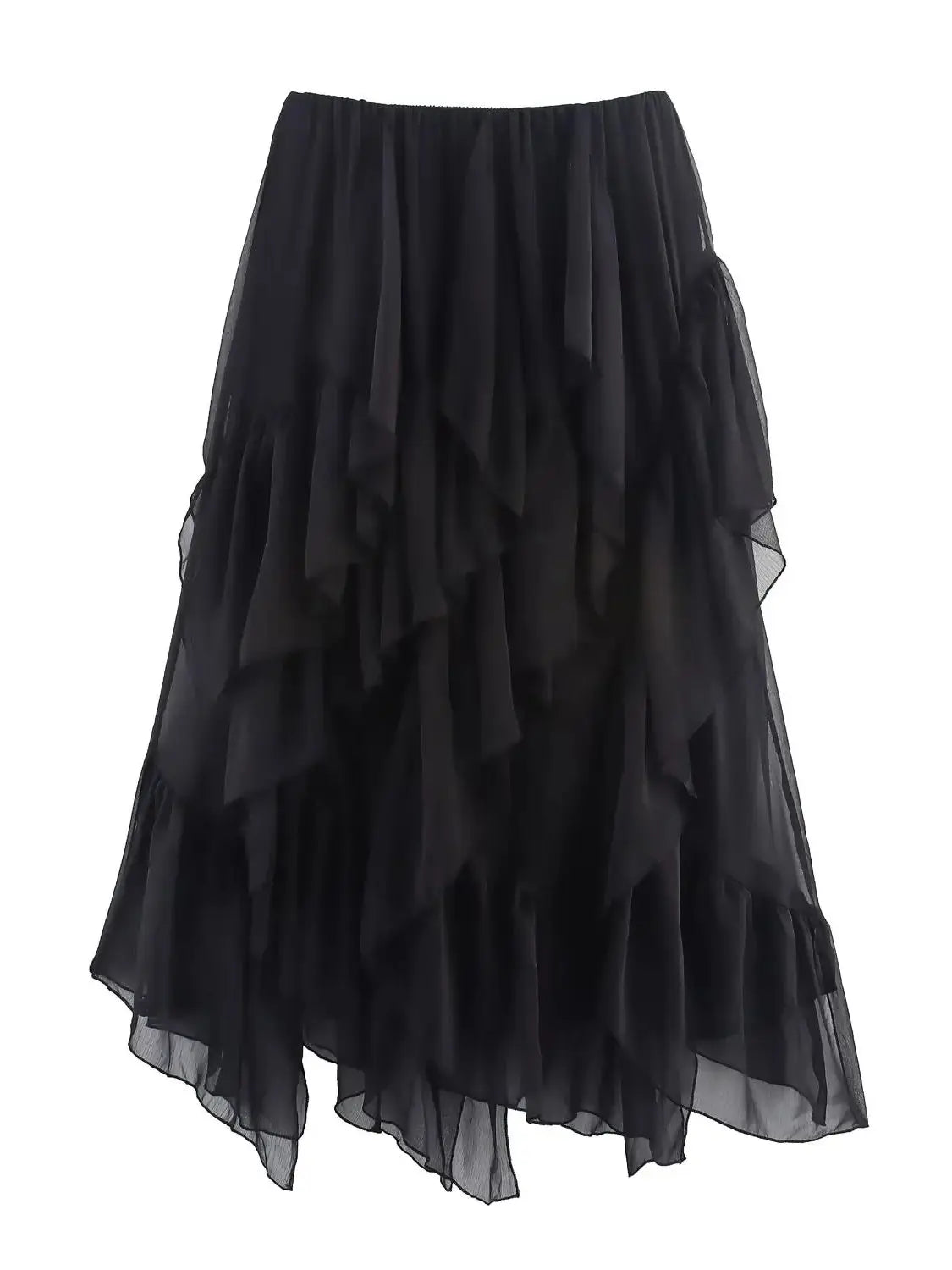 Topenomi Fairy Tierred Ruffled Skirt Women Summer Simple Solid Elastic Waist A-line Long SkirtsK Fashion Versatile Юбка