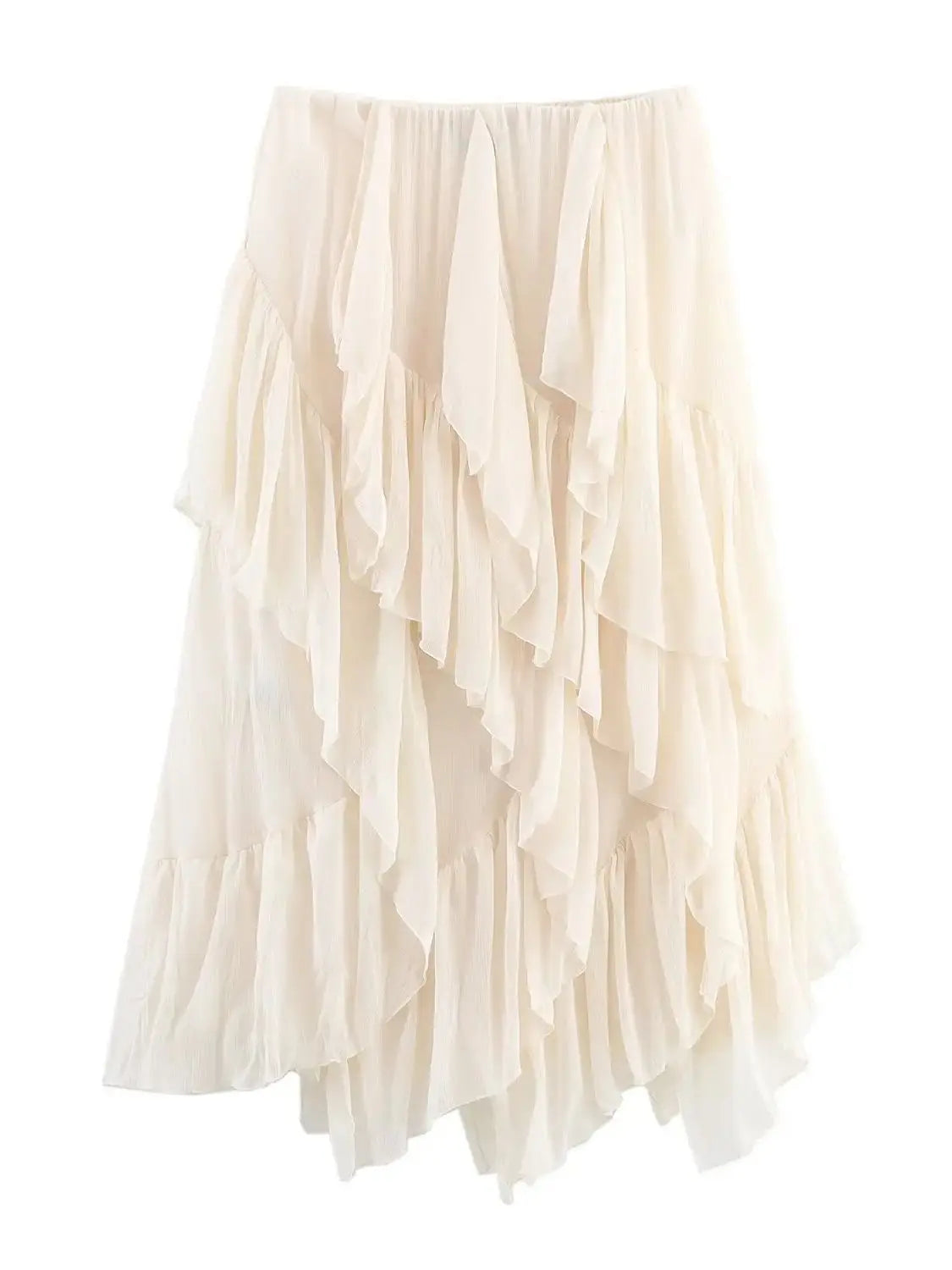 Topenomi Fairy Tierred Ruffled Skirt Women Summer Simple Solid Elastic Waist A-line Long SkirtsK Fashion Versatile Юбка