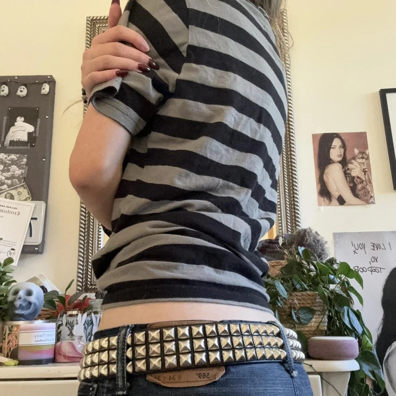 Womens Y2k Grunge Shirts Striped Baggy Crew Neck Short Sleeves Emo Tops 2000s Harajuku Vintage Teen Girls Goth Clothes