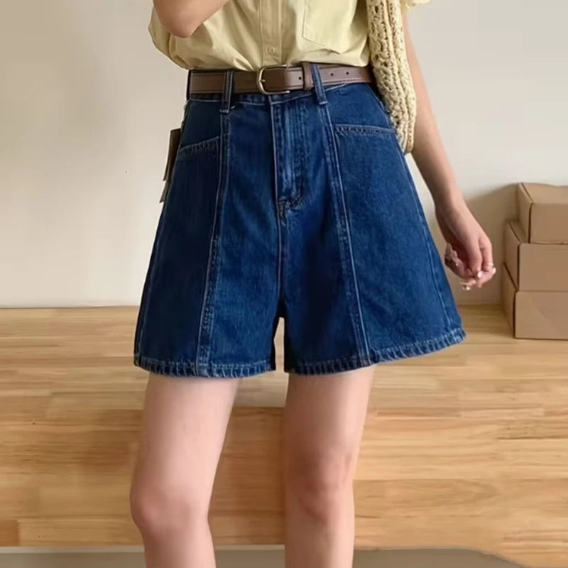 Women's New European and American Loose Casual Retro Comfortable Leg Length Four Quarter Pants Trendy Denim Wide Leg Shorts
