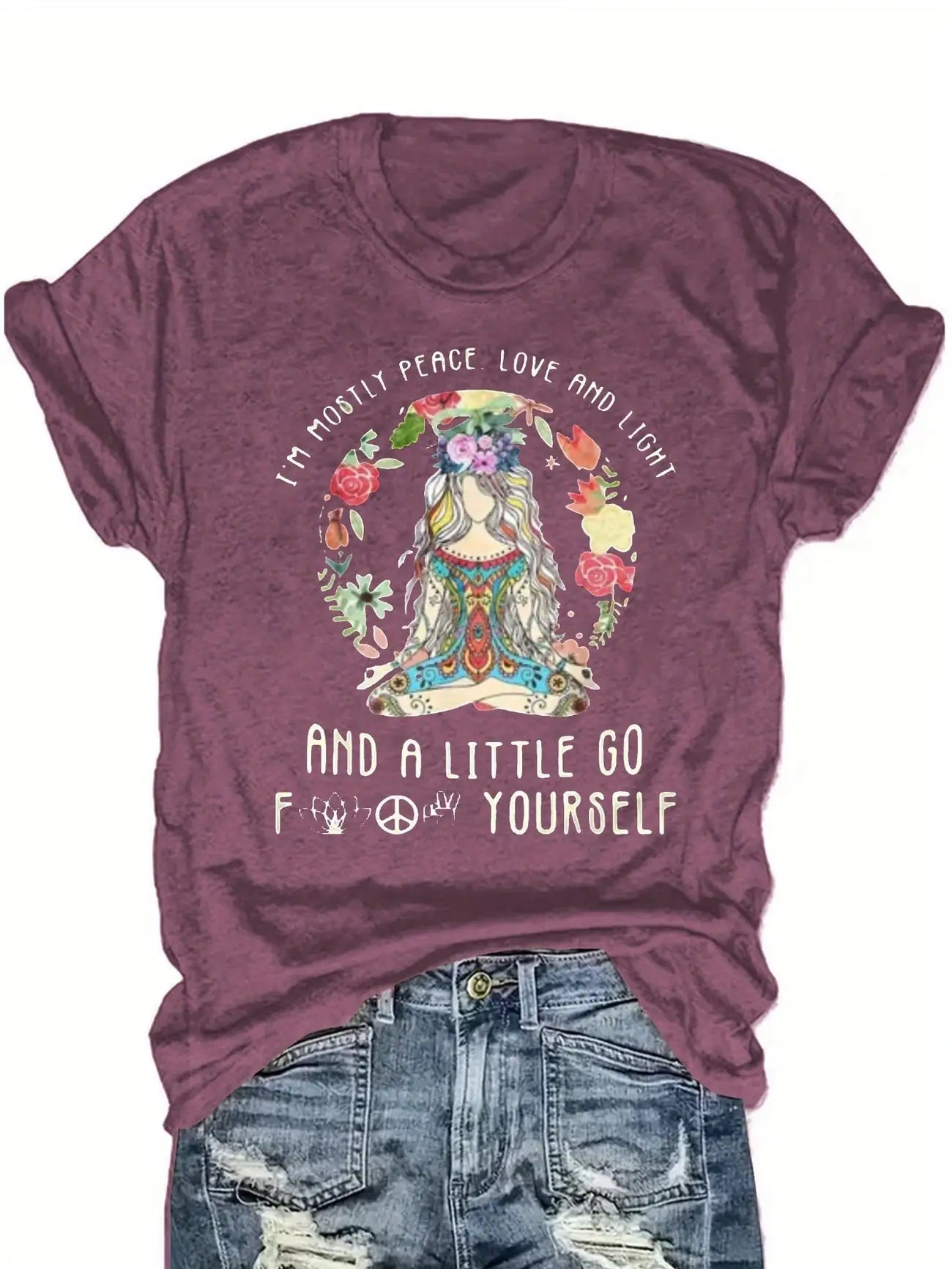 Plus Size Women's Short Sleeve T-Shirt Peace Love Light Go Your...
