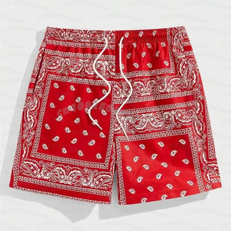 Trend Bandana Graphic Beach Short For Men Summer Fashion 3d Printed Swim Trunks Loose Casual Hawaiian Women Shorts Beach Pants