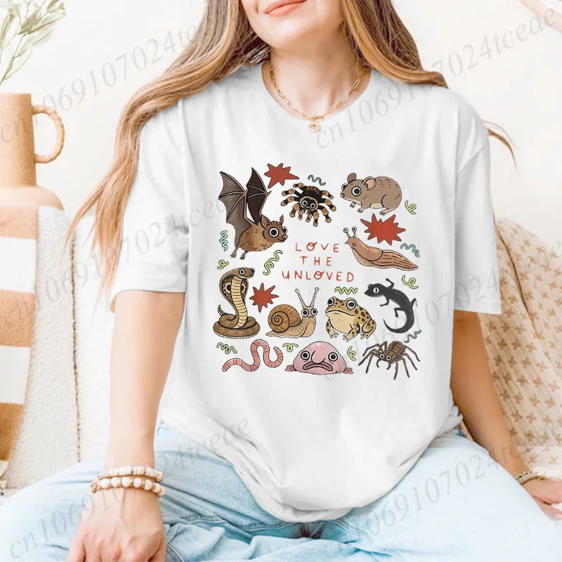 Cute Weird Animal Print Women T Shirt Retro Entomology Tshirt Casual Short Sleeve Ladies Daily Streetwear Fashion Trendy Tops