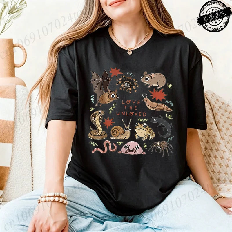 Cute Weird Animal Print Women T Shirt Retro Entomology Tshirt Casual Short Sleeve Ladies Daily Streetwear Fashion Trendy Tops