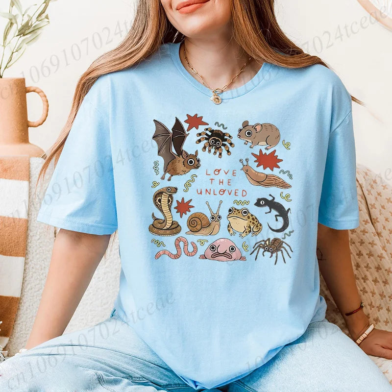 Cute Weird Animal Print Women T Shirt Retro Entomology Tshirt Casual Short Sleeve Ladies Daily Streetwear Fashion Trendy Tops