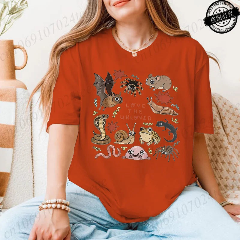 Cute Weird Animal Print Women T Shirt Retro Entomology Tshirt Casual Short Sleeve Ladies Daily Streetwear Fashion Trendy Tops