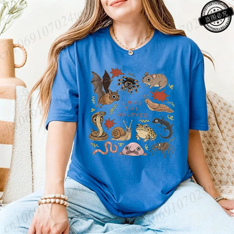 Cute Weird Animal Print Women T Shirt Retro Entomology Tshirt Casual Short Sleeve Ladies Daily Streetwear Fashion Trendy Tops