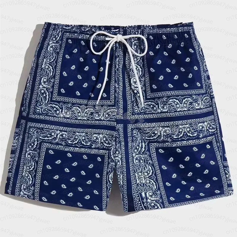 Trend Bandana Graphic Beach Short For Men Summer Fashion 3d Printed Swim Trunks Loose Casual Hawaiian Women Shorts Beach Pants