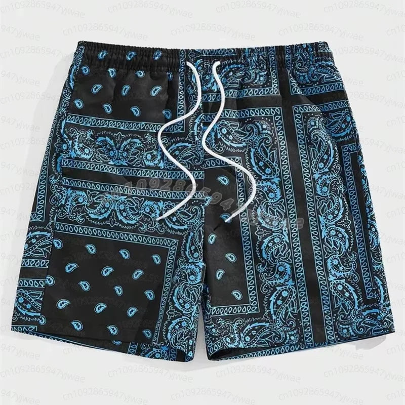 Trend Bandana Graphic Beach Short For Men Summer Fashion 3d Printed Swim Trunks Loose Casual Hawaiian Women Shorts Beach Pants
