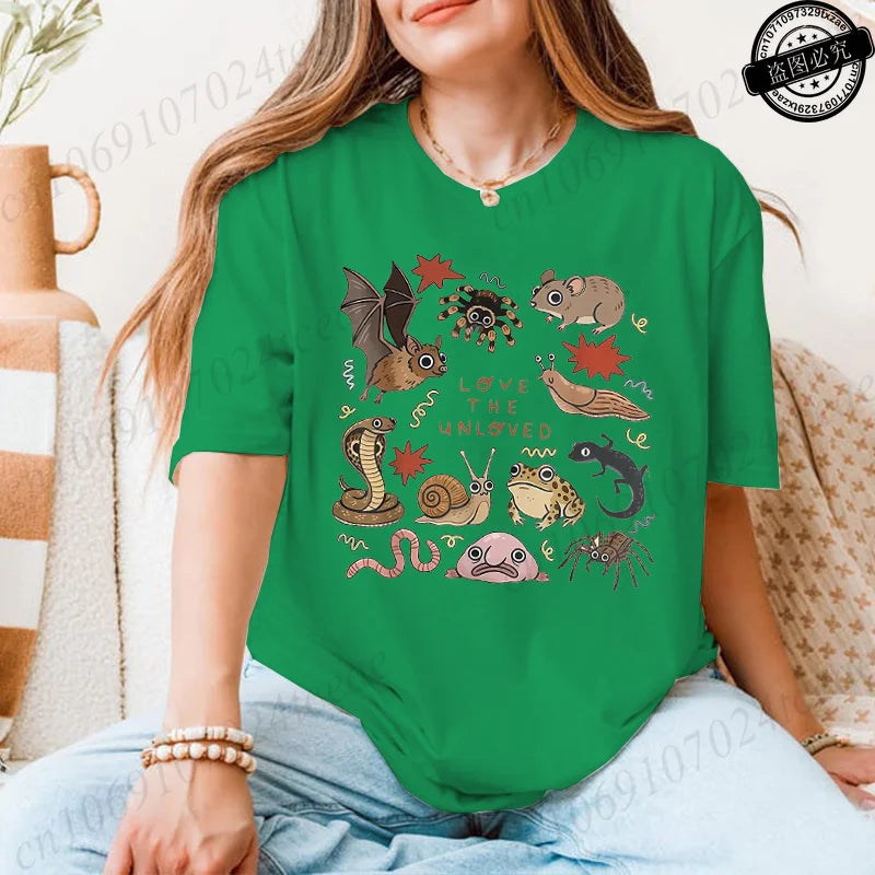 Cute Weird Animal Print Women T Shirt Retro Entomology Tshirt Casual Short Sleeve Ladies Daily Streetwear Fashion Trendy Tops