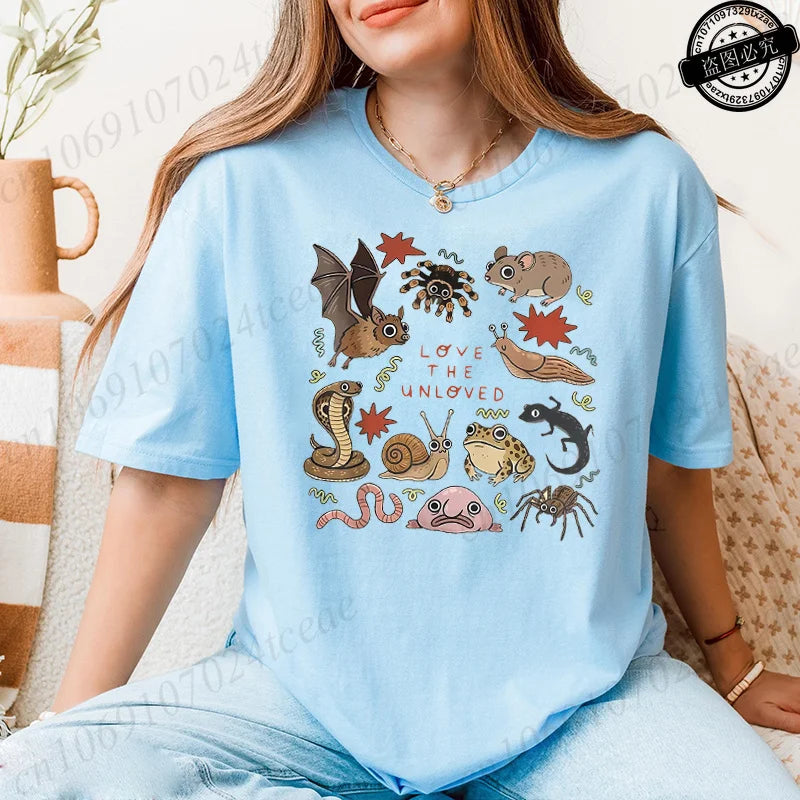 Cute Weird Animal Print Women T Shirt Retro Entomology Tshirt Casual Short Sleeve Ladies Daily Streetwear Fashion Trendy Tops