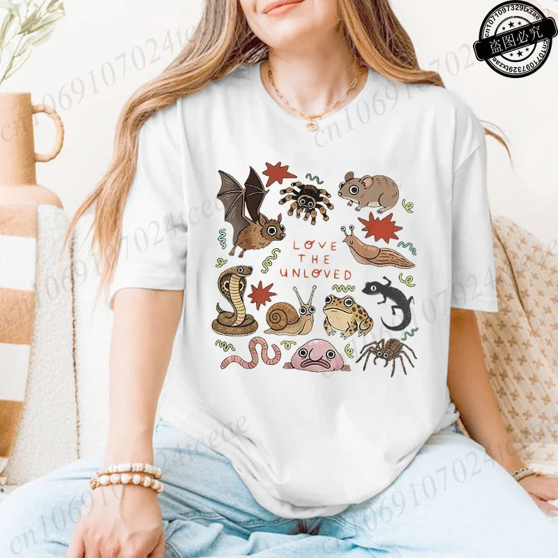 Cute Weird Animal Print Women T Shirt Retro Entomology Tshirt Casual Short Sleeve Ladies Daily Streetwear Fashion Trendy Tops