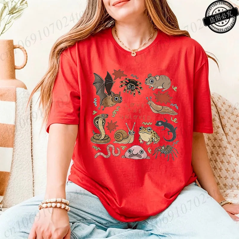 Cute Weird Animal Print Women T Shirt Retro Entomology Tshirt Casual Short Sleeve Ladies Daily Streetwear Fashion Trendy Tops