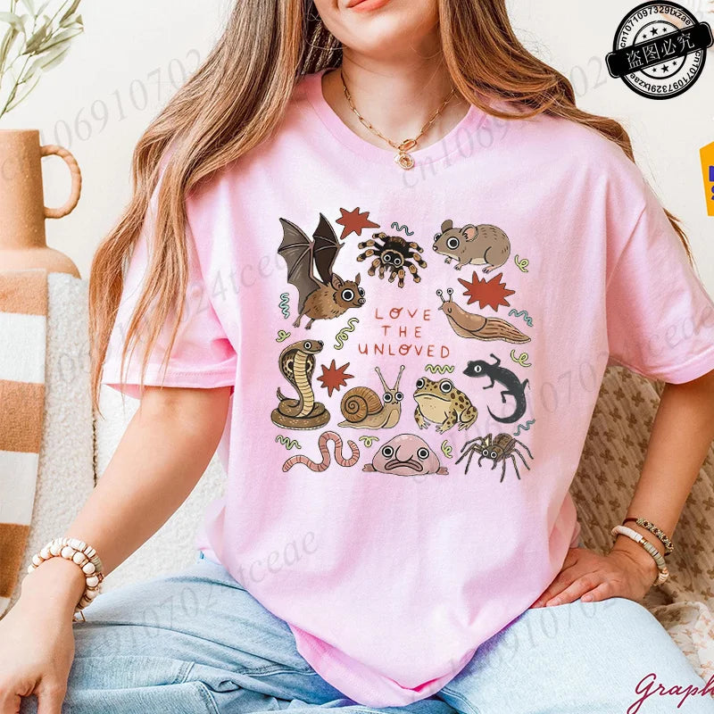 Cute Weird Animal Print Women T Shirt Retro Entomology Tshirt Casual Short Sleeve Ladies Daily Streetwear Fashion Trendy Tops